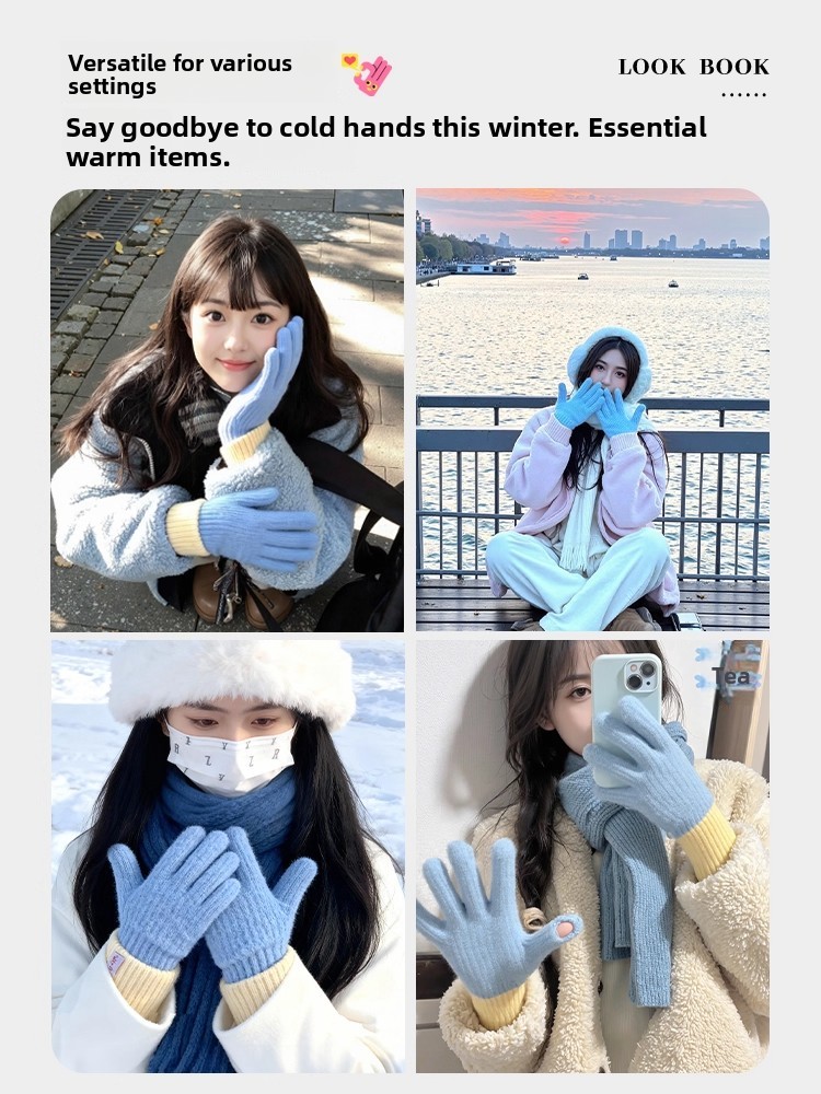 여성용 한국 스타일 니트 플러시 장갑, 터치스크린 호환 - Winter Cycling Commute 리뷰 및 가격